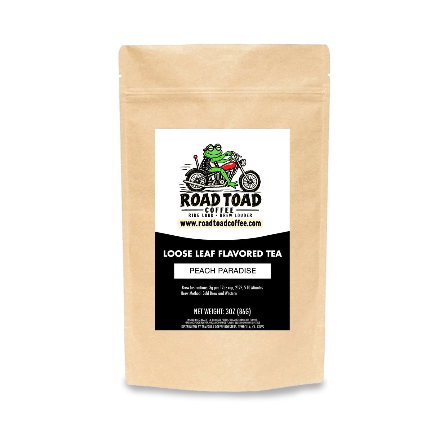 Bag of Peach Paradise Tea from Road Toad Coffee